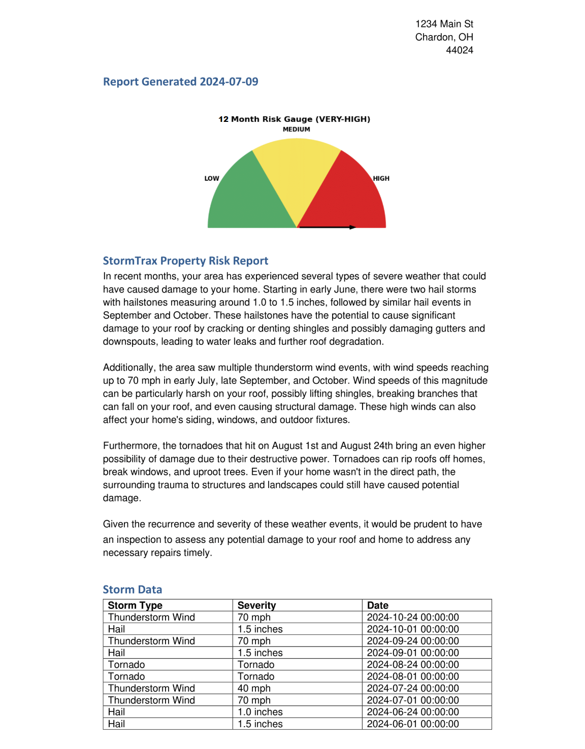 StormMatch Report Sample